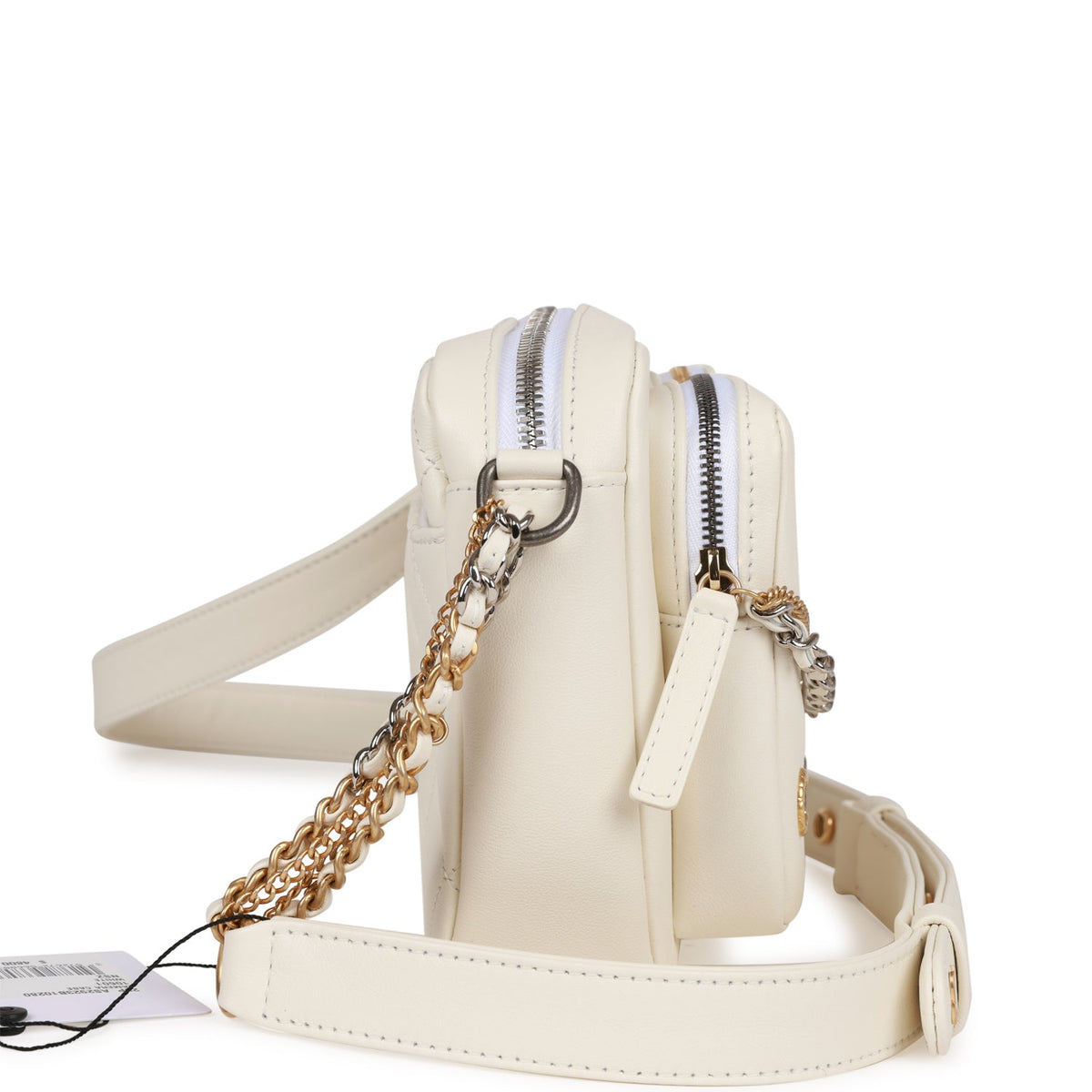 Chanel Small Camera Bag White Calfskin Mixed Metal Hardware