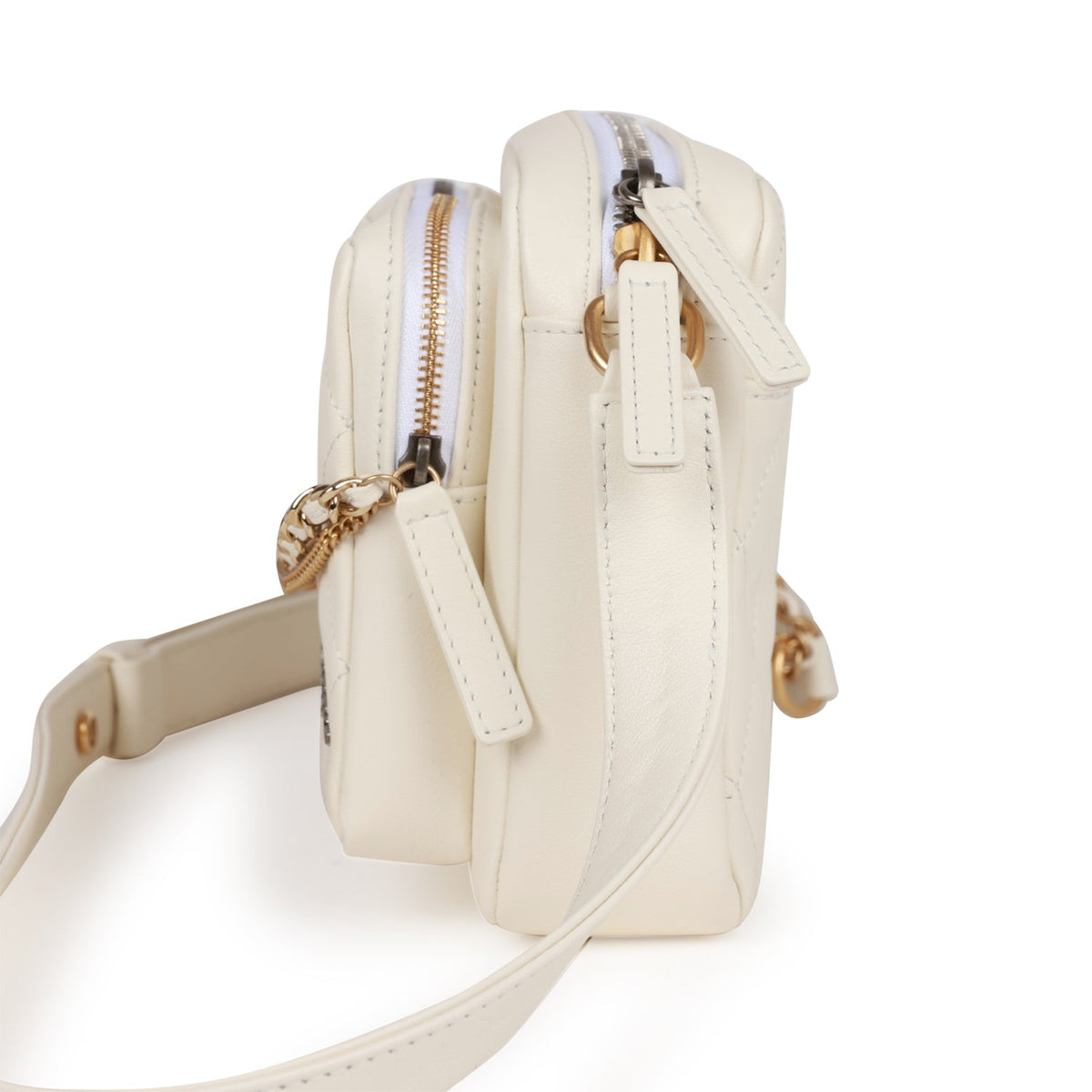 Chanel Small Camera Bag White Calfskin Mixed Metal Hardware