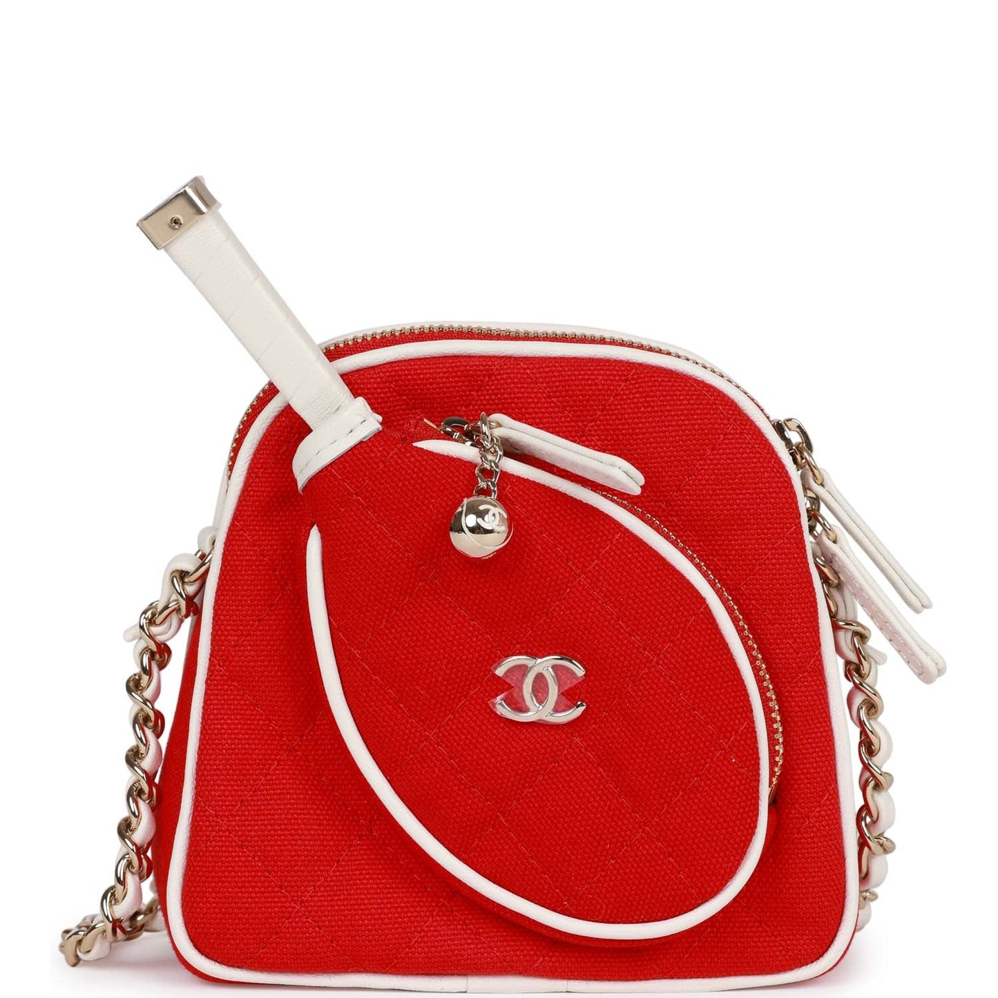 Chanel "Monte-Carlo" Mini Crossbody Tennis Bag Red Canvas Light Gold Hardware