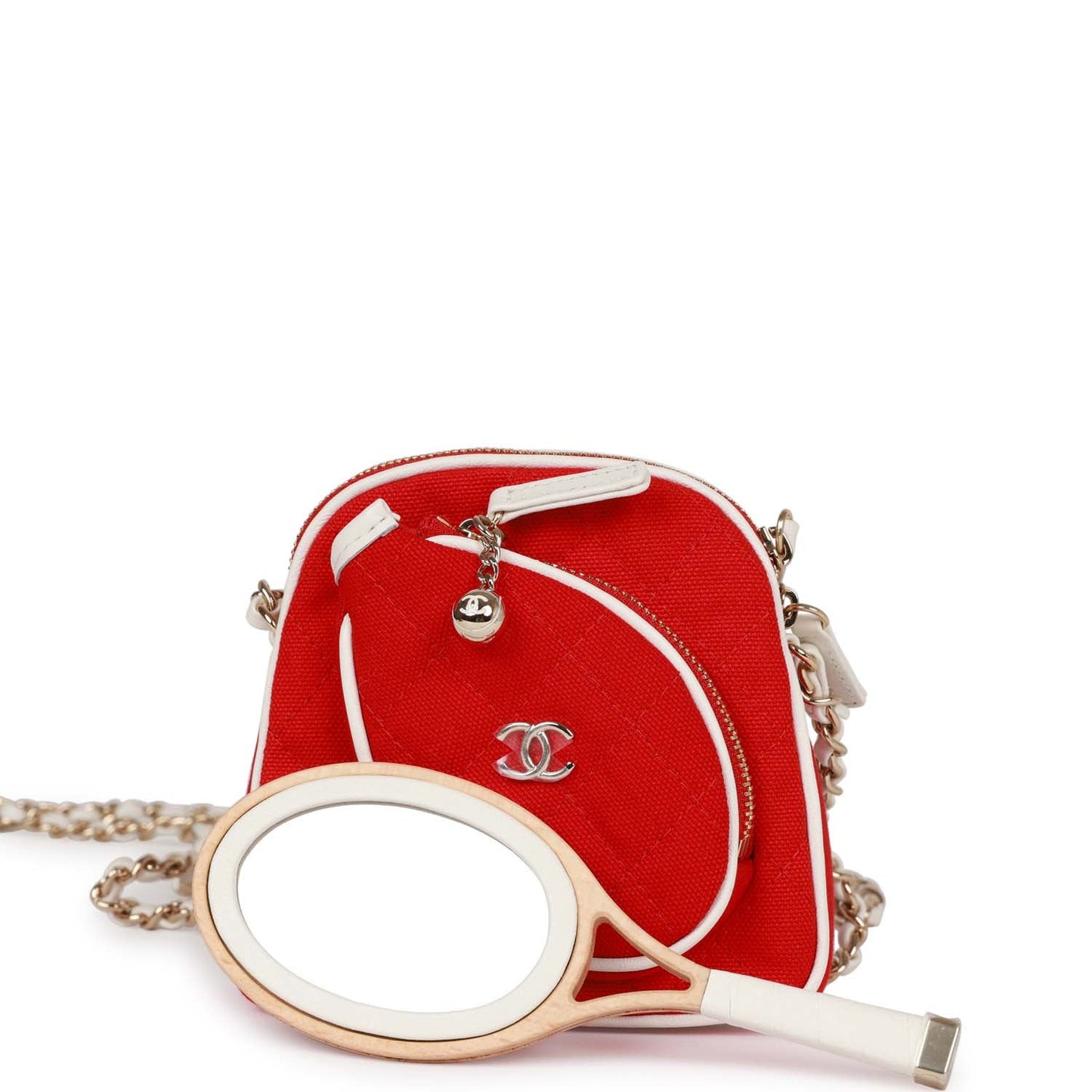 Chanel "Monte-Carlo" Mini Crossbody Tennis Bag Red Canvas Light Gold Hardware