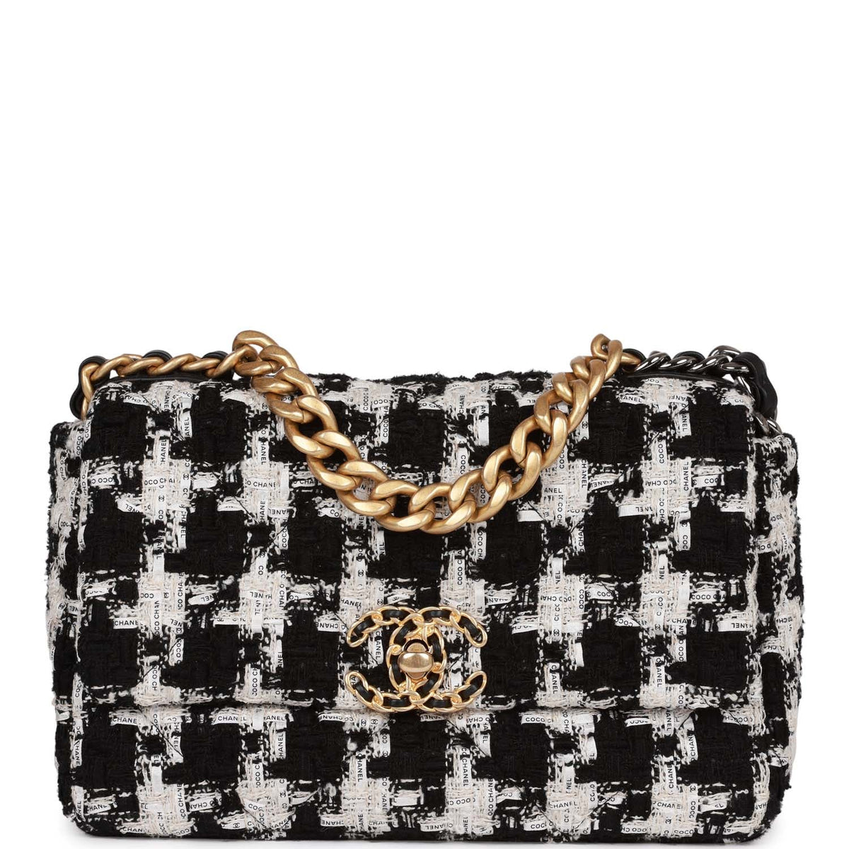 Chanel Medium  Flap Bag Black and White Tweed Mixed Hardware