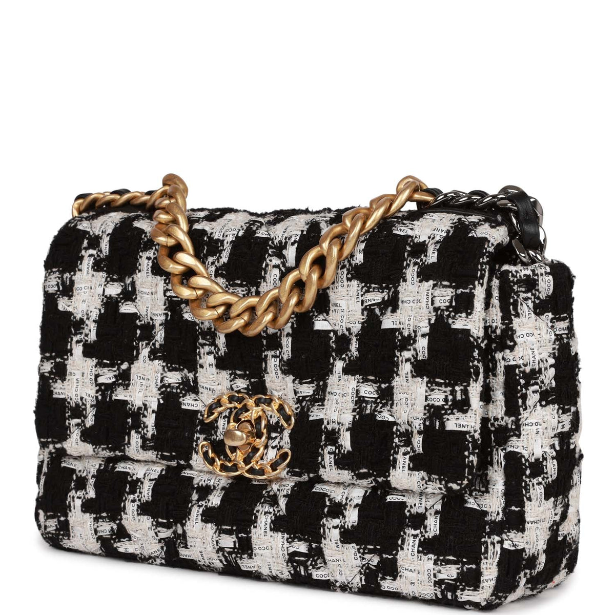 Chanel Medium  Flap Bag Black and White Tweed Mixed Hardware