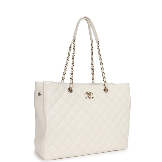 Chanel Large Classic Timeless Tote White Caviar Light Gold Hardware