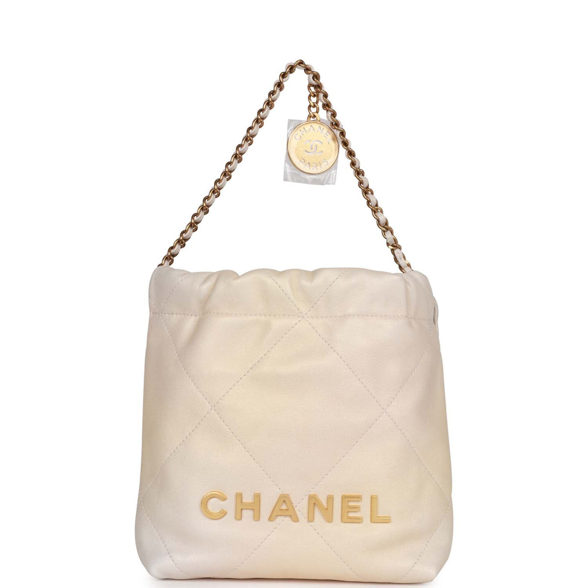 Chanel Mini  Bag Champagne Iridescent Calfskin Gold Hardware