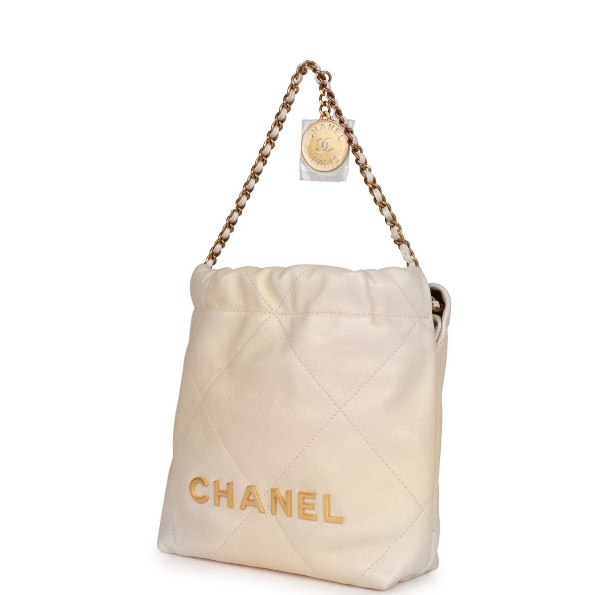 Chanel Mini  Bag Champagne Iridescent Calfskin Gold Hardware