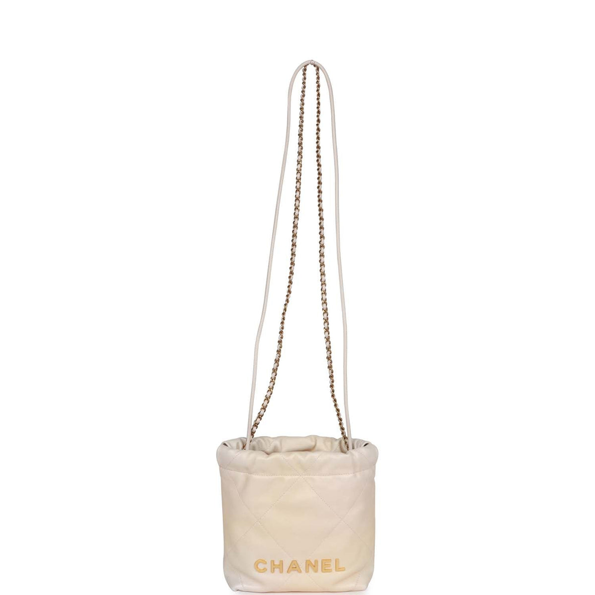 Chanel Mini  Bag Champagne Iridescent Calfskin Gold Hardware