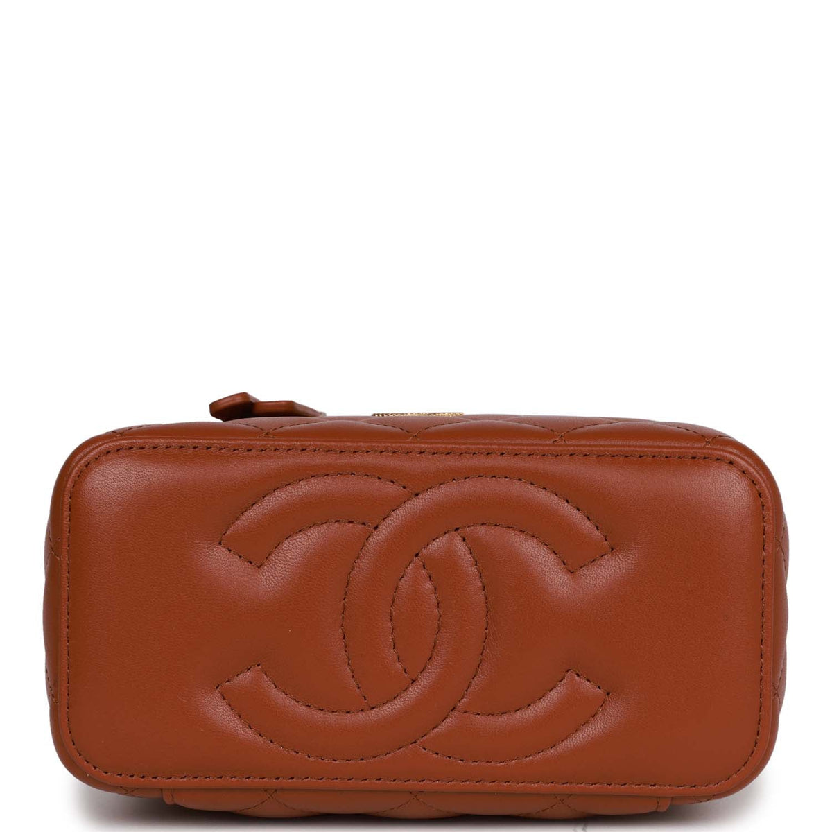 Chanel Small Top Handle Vanity Case Brown Lambskin Brushed Gold Hardware