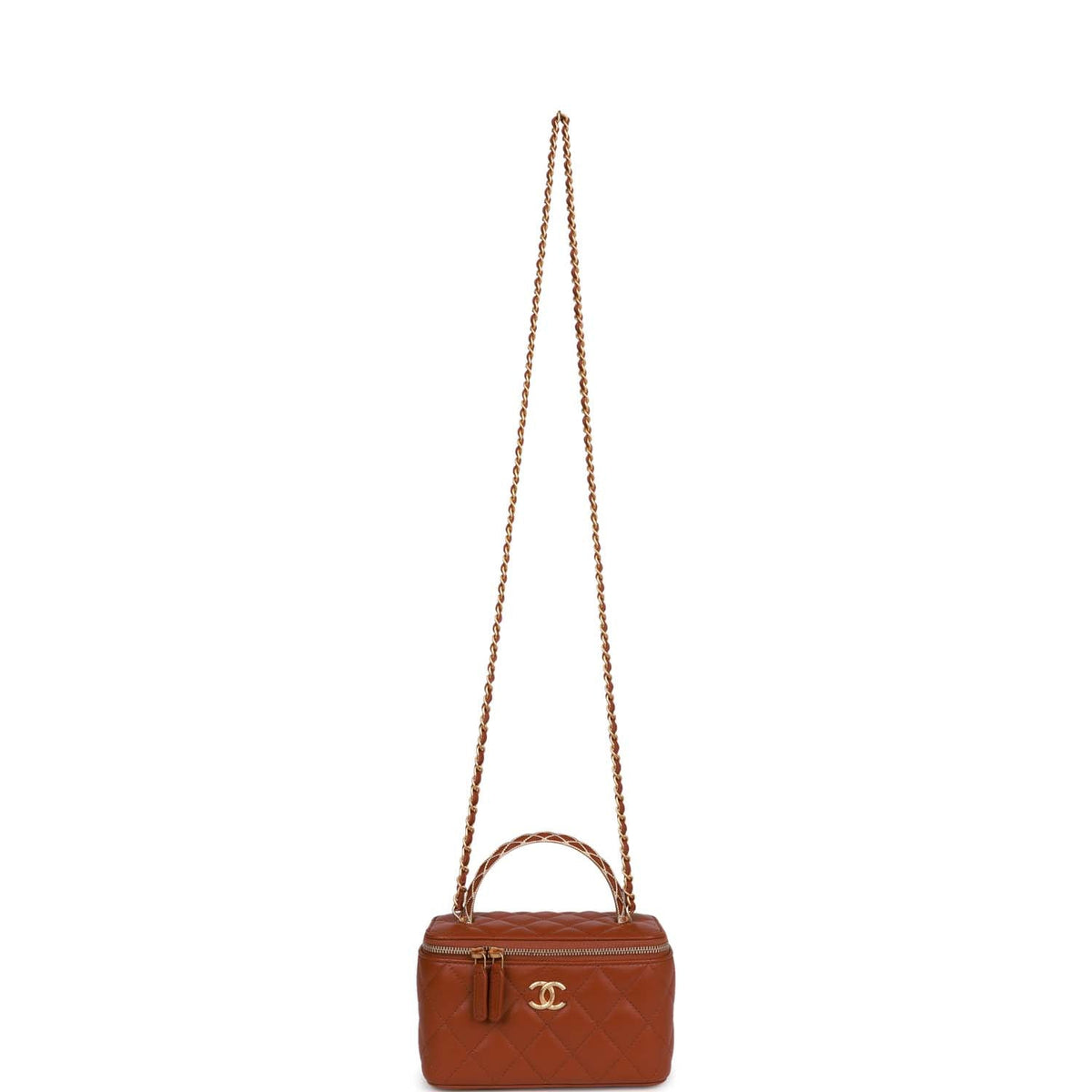 Chanel Small Top Handle Vanity Case Brown Lambskin Brushed Gold Hardware