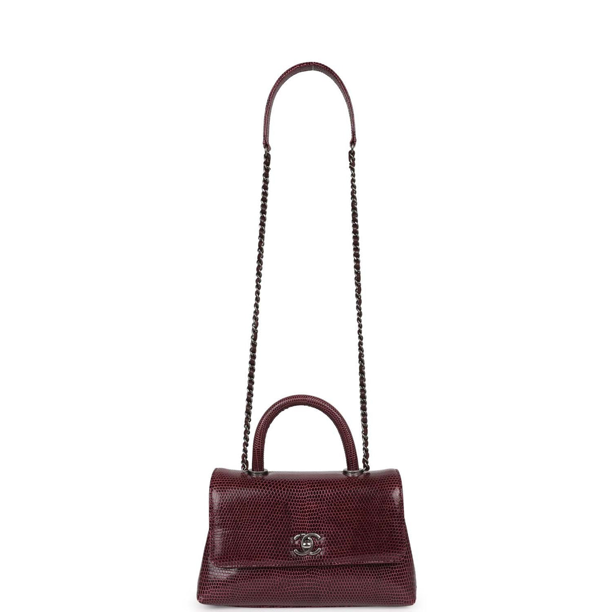 Chanel Mini Coco Handle Burgundy Lizard Ruthenium Hardware