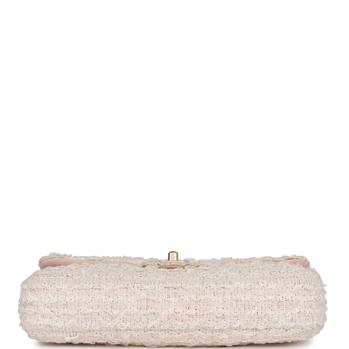Chanel Medium Single Flap Bag Pink and White Tweed Brushed Gold Hardware