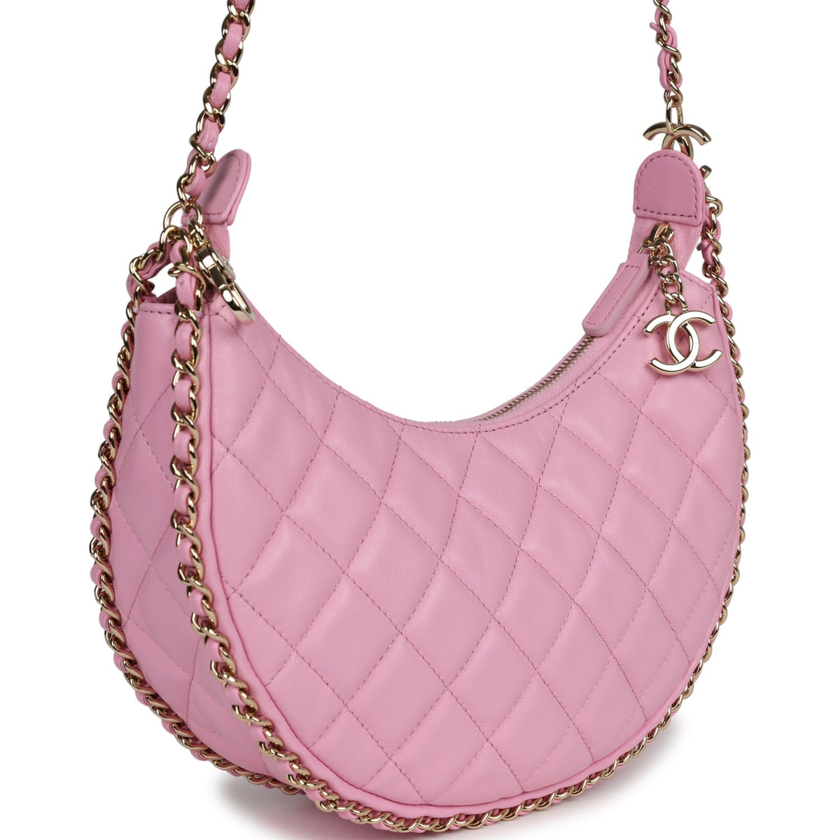 Chanel Small Chain Around Hobo Pink Lambskin Gold Hardware