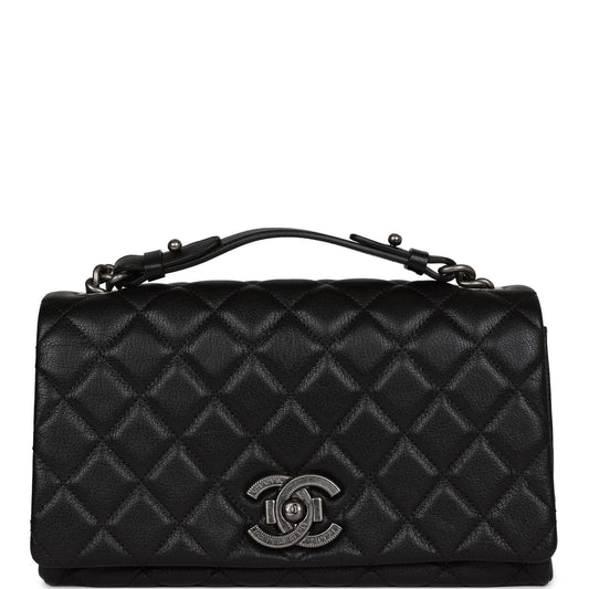 Chanel City Rock Medium Flap Black Goatskin Ruthenium Hardware