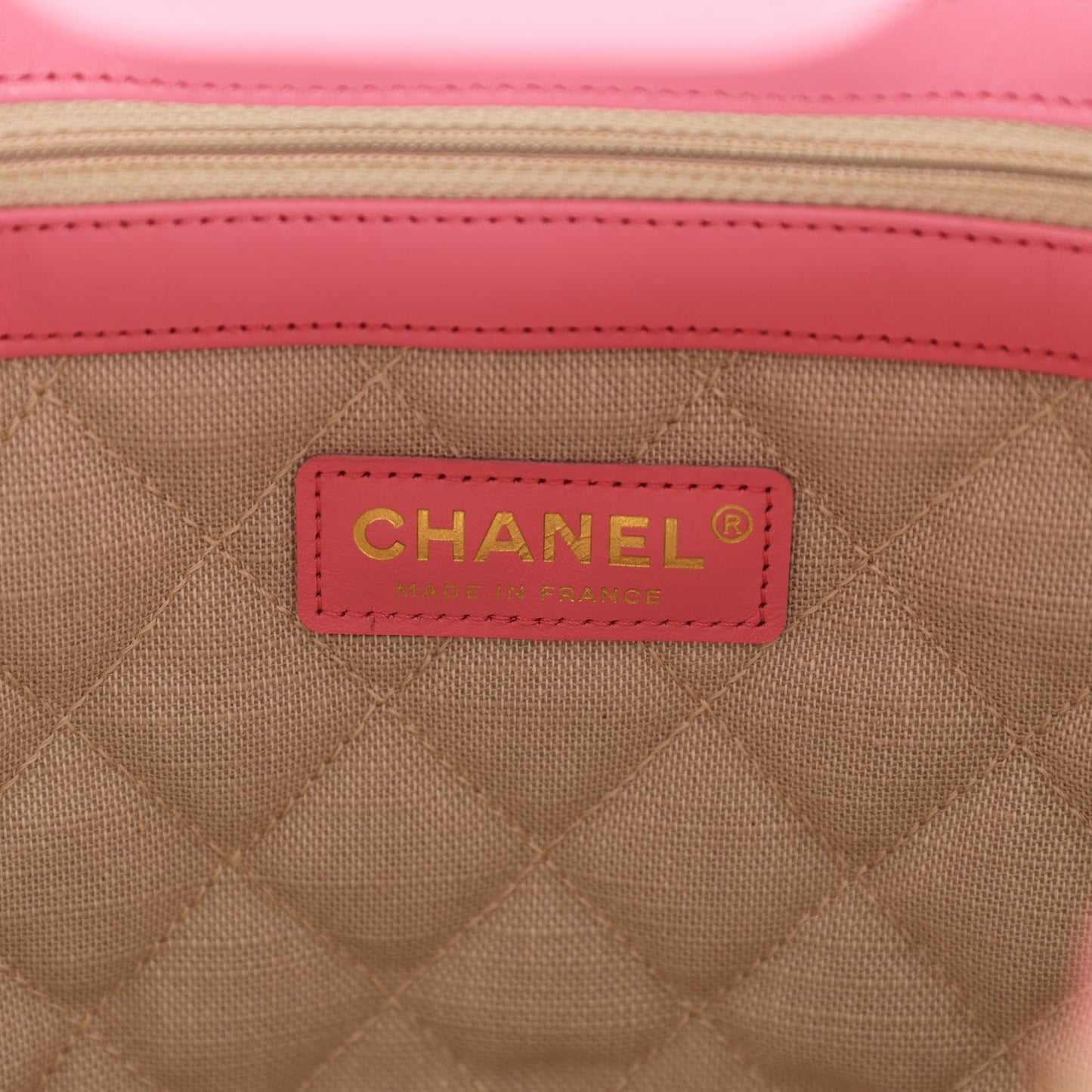 Chanel Small Crochet Shopping Tote Pink and Beige Woven Gold Hardware