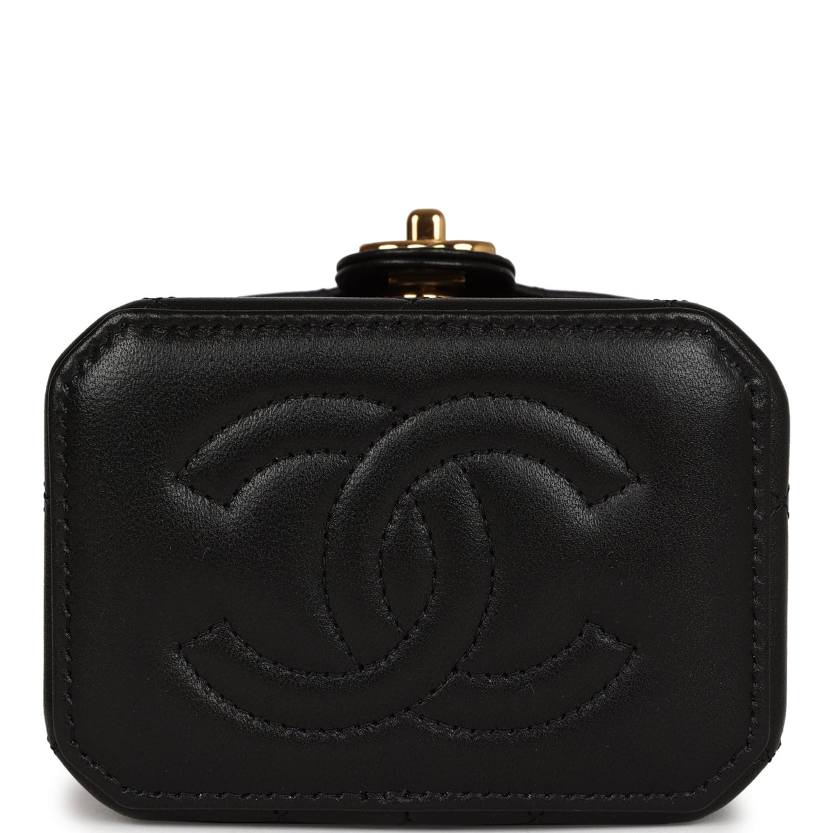 Chanel Mini Vanity Case Chain Clutch Black Lambskin Gold Hardware