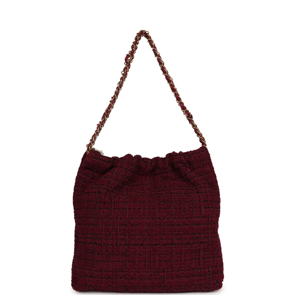 Chanel Small 22 Bag Burgundy and Black Tweed Gold Hardware