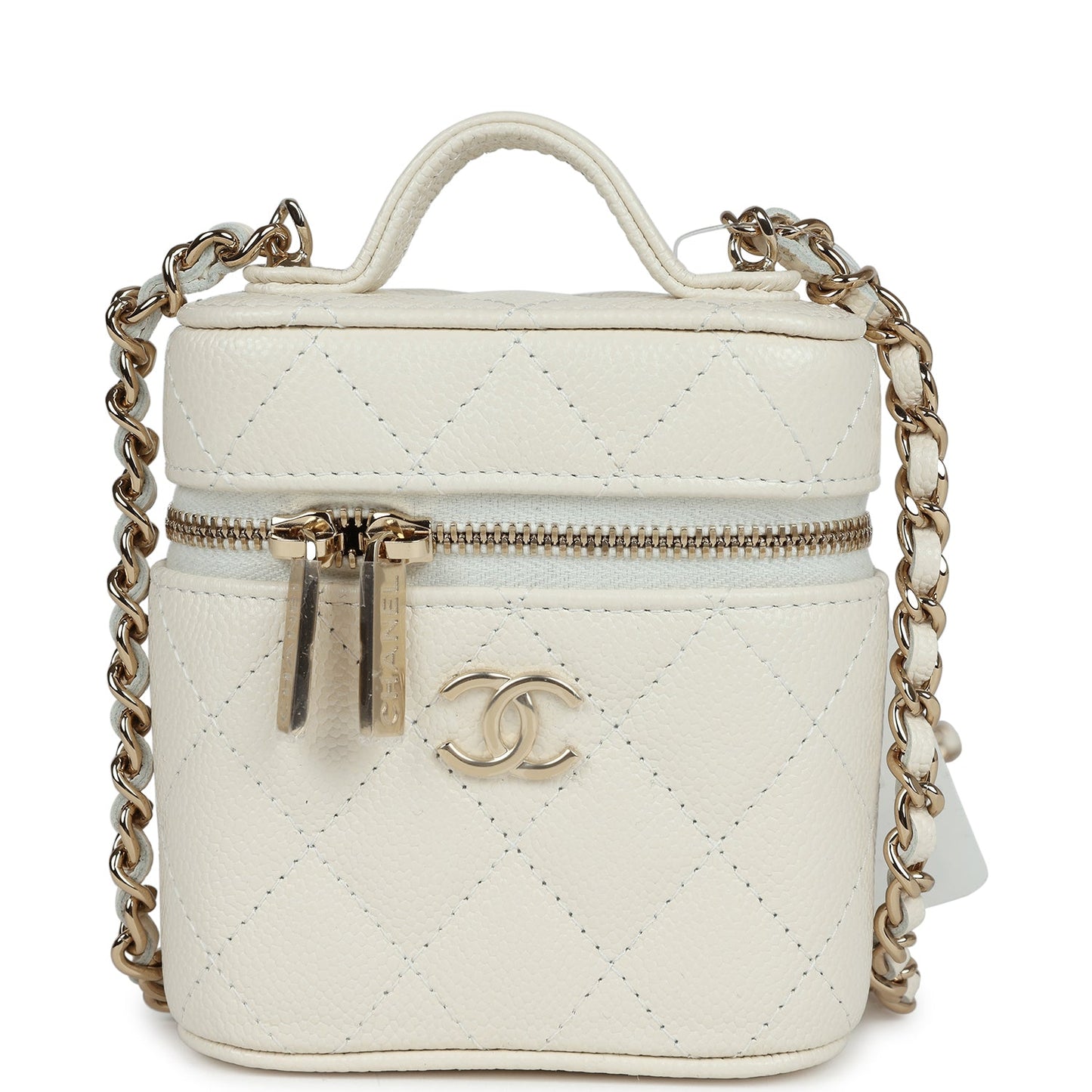 Chanel Mini Top Handle Crossbody Vanity Case White Caviar Gold Hardware