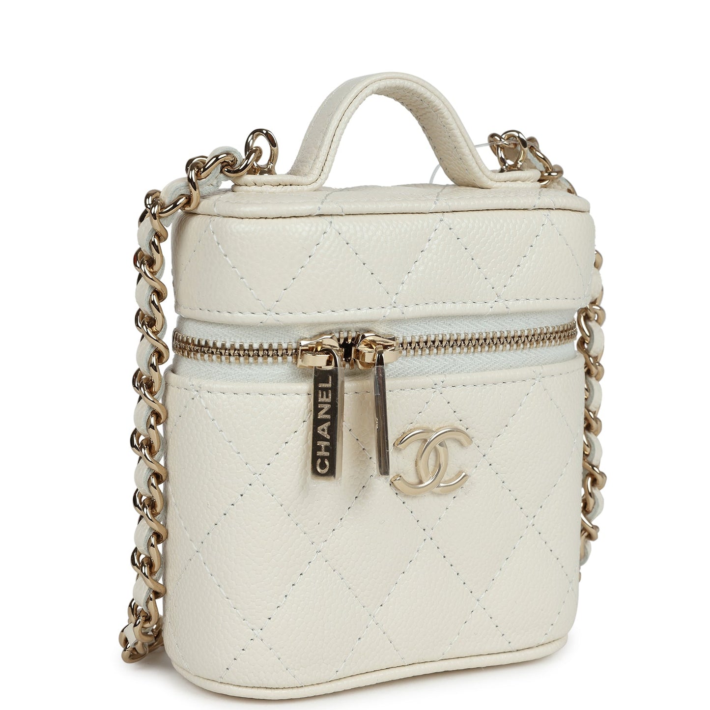 Chanel Mini Top Handle Crossbody Vanity Case White Caviar Gold Hardware