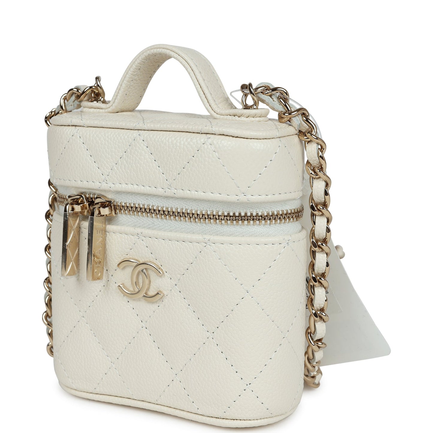 Chanel Mini Top Handle Crossbody Vanity Case White Caviar Gold Hardware