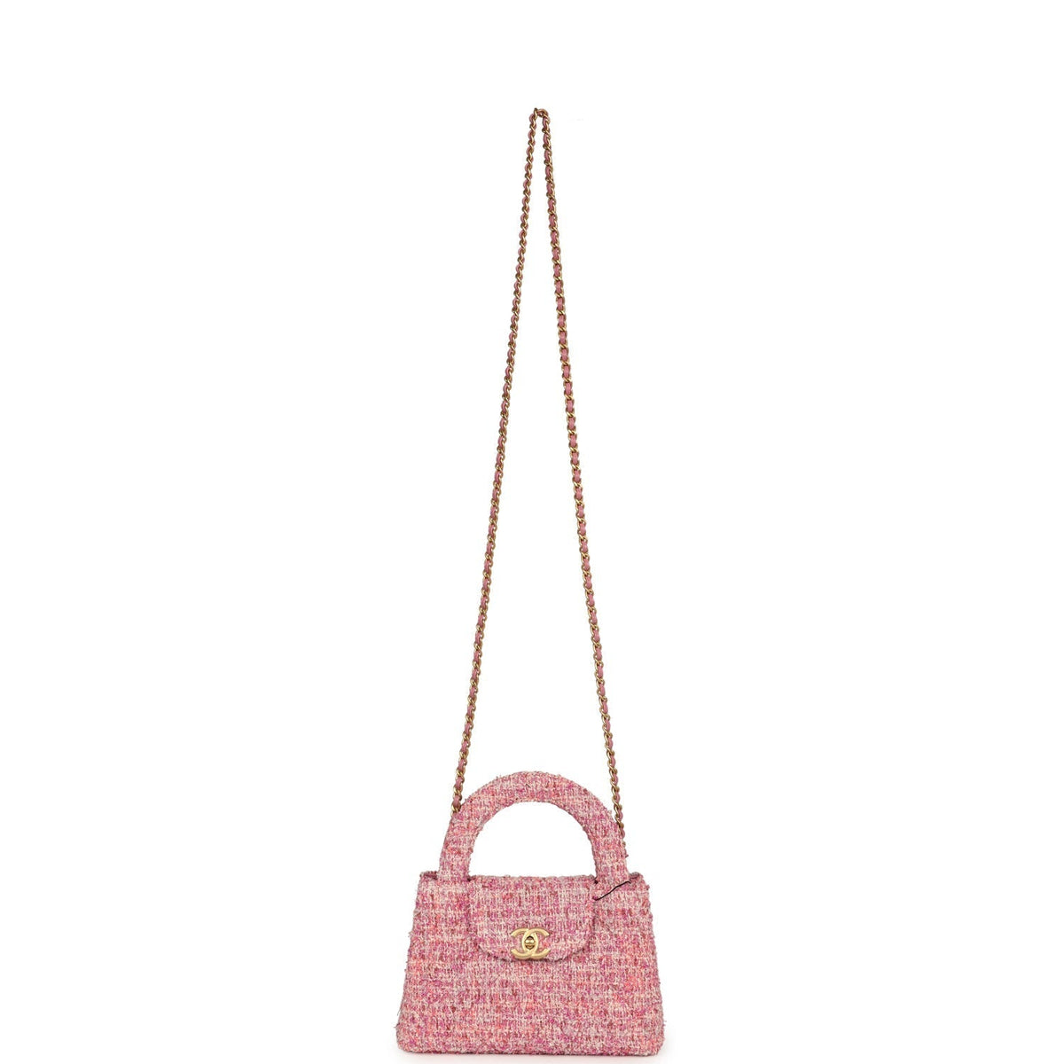 Chanel Small Kelly Shopper Pink Tweed Brushed Gold Hardware