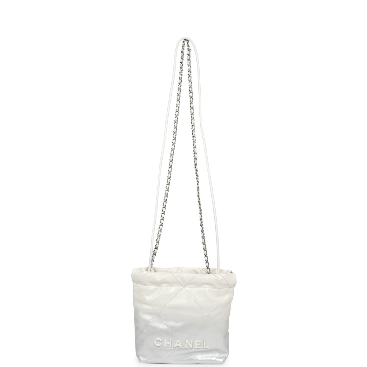 Chanel Mini 22 Hobo White and Silver Ombre Metallic Calfskin Silver Hardware