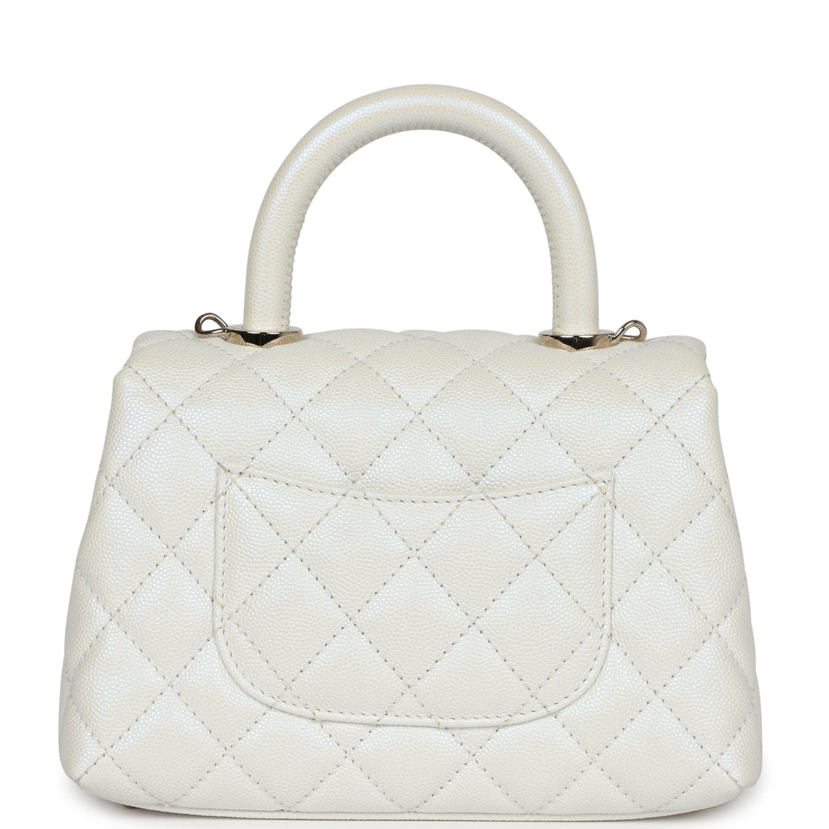 Chanel Mini Coco Handle Flap Bag Ivory Pearly Iridescent Caviar Light Gold Hardware