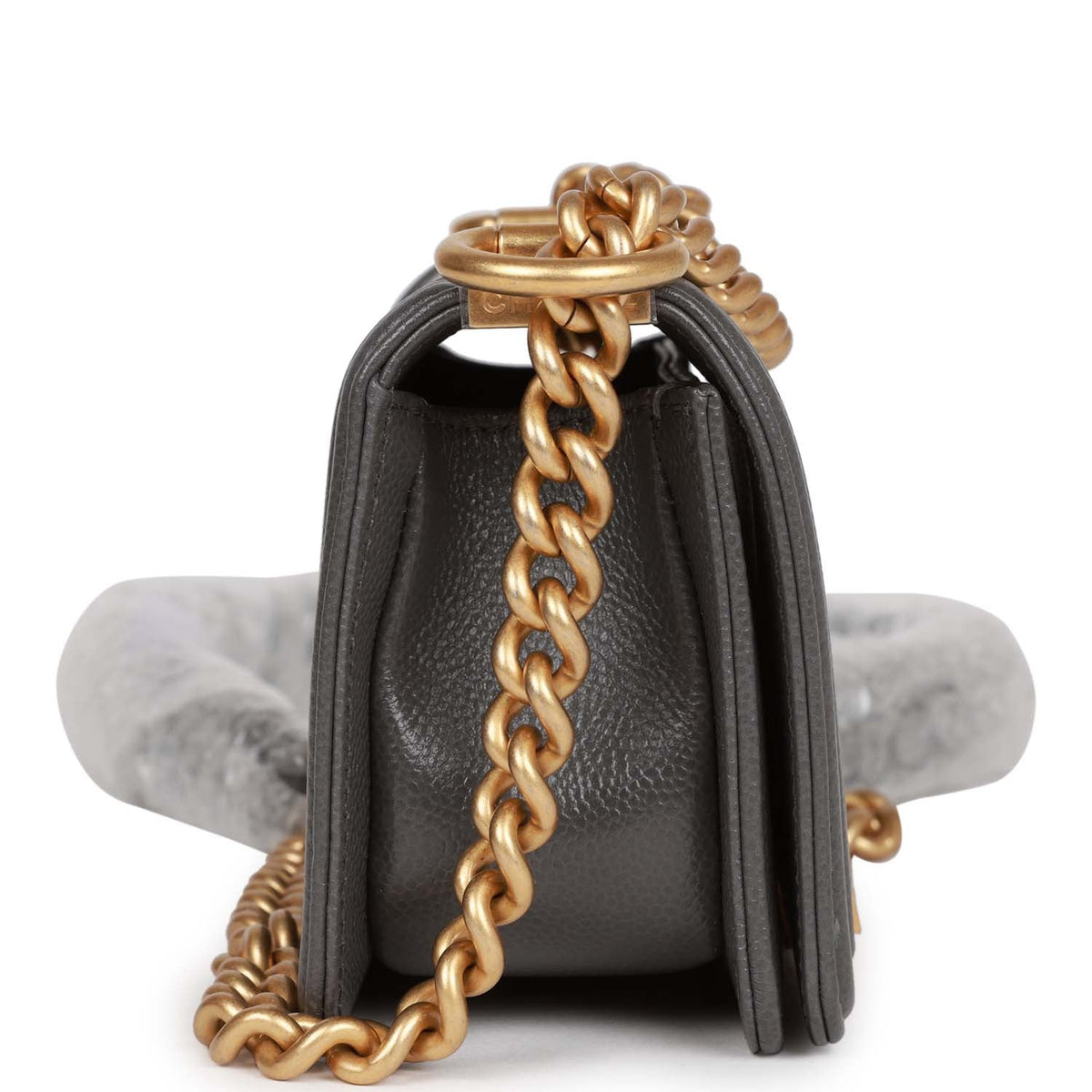 Chanel Mini Boy Bag Grey Caviar Antique Gold Hardware