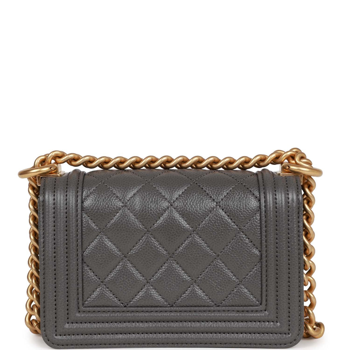 Chanel Mini Boy Bag Grey Caviar Antique Gold Hardware