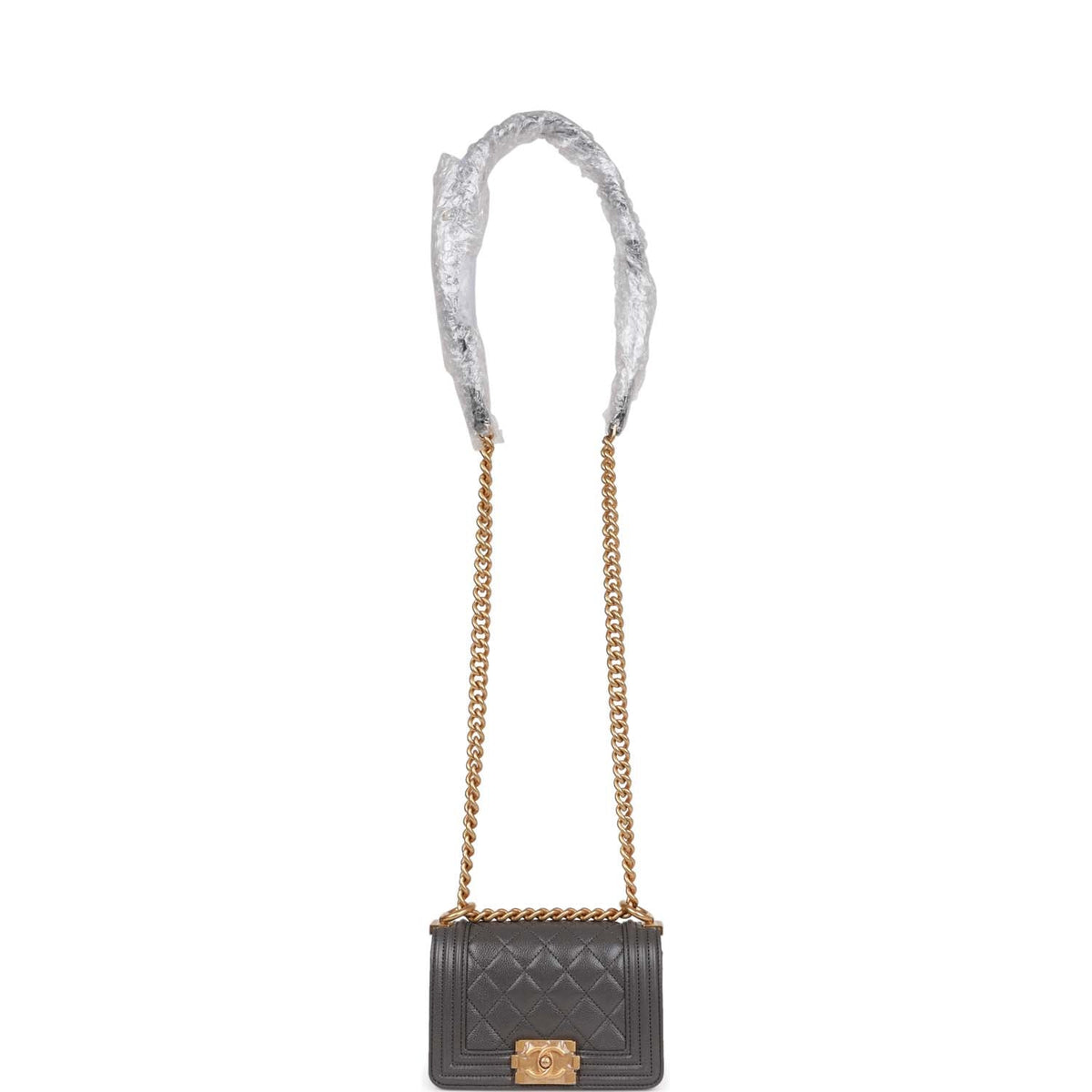 Chanel Mini Boy Bag Grey Caviar Antique Gold Hardware