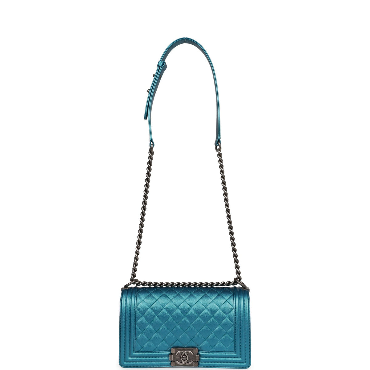 Chanel Medium Boy Bag Metallic Blue Caviar Ruthenium Hardware