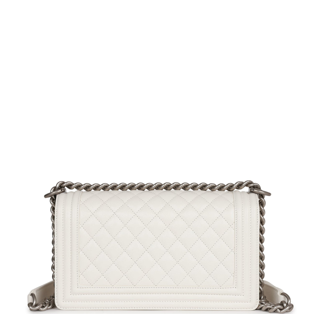 Chanel Medium Boy Bag White Caviar Aged Silver Hardware