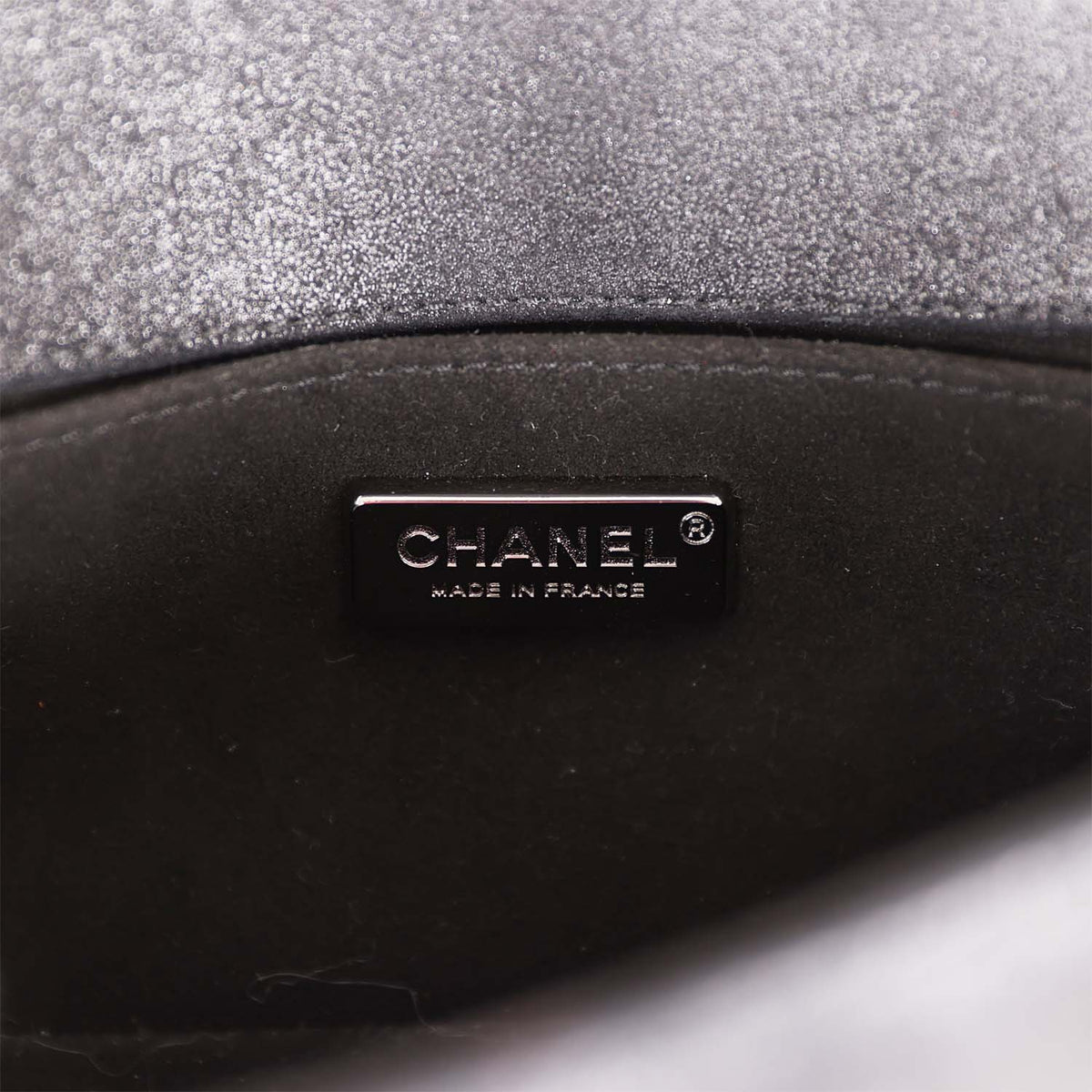 Chanel Small Boy Bag Black Suede and Silver Python Silver Hardware