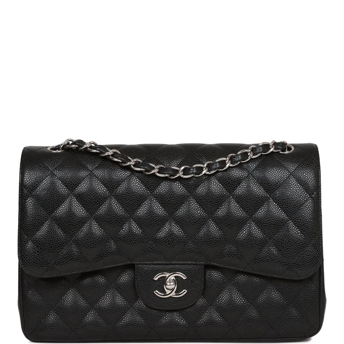 Chanel Jumbo Classic Double Flap Bag Black Caviar Silver Hardware