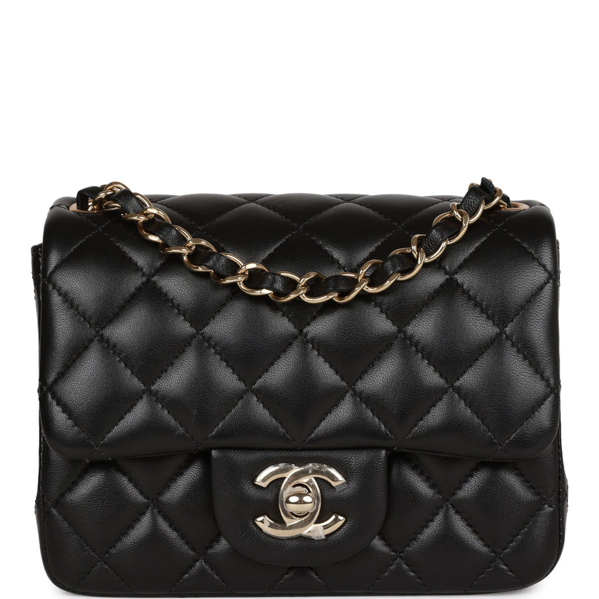 Chanel Mini Square Flap Bag Black Lambskin Light Gold Hardware