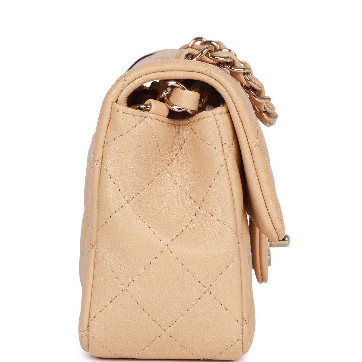 Chanel Mini Rectangular Flap Bag Beige Lambskin Light Gold Hardware