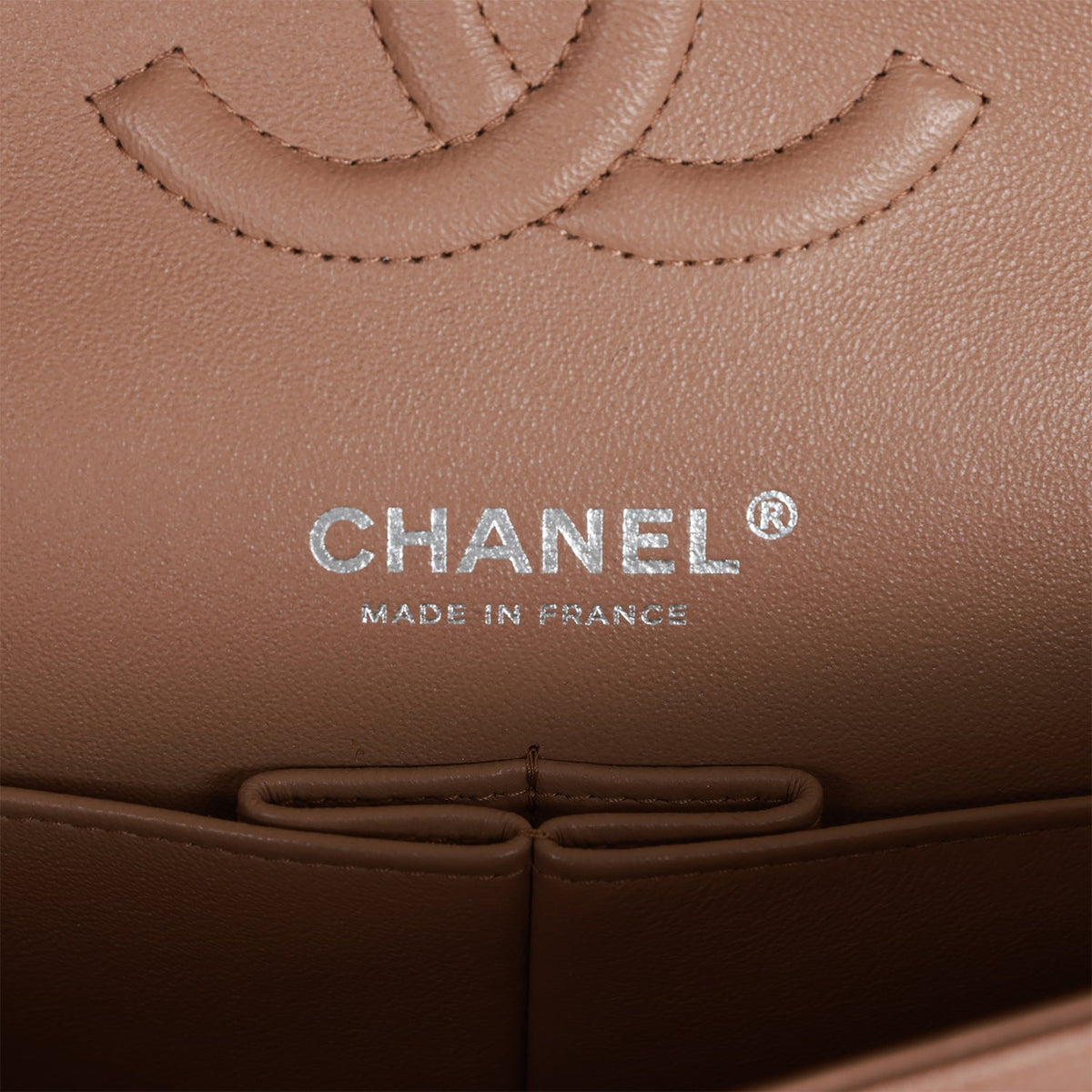Chanel Medium Classic Double Flap Bag Beige Caviar Silver Hardware