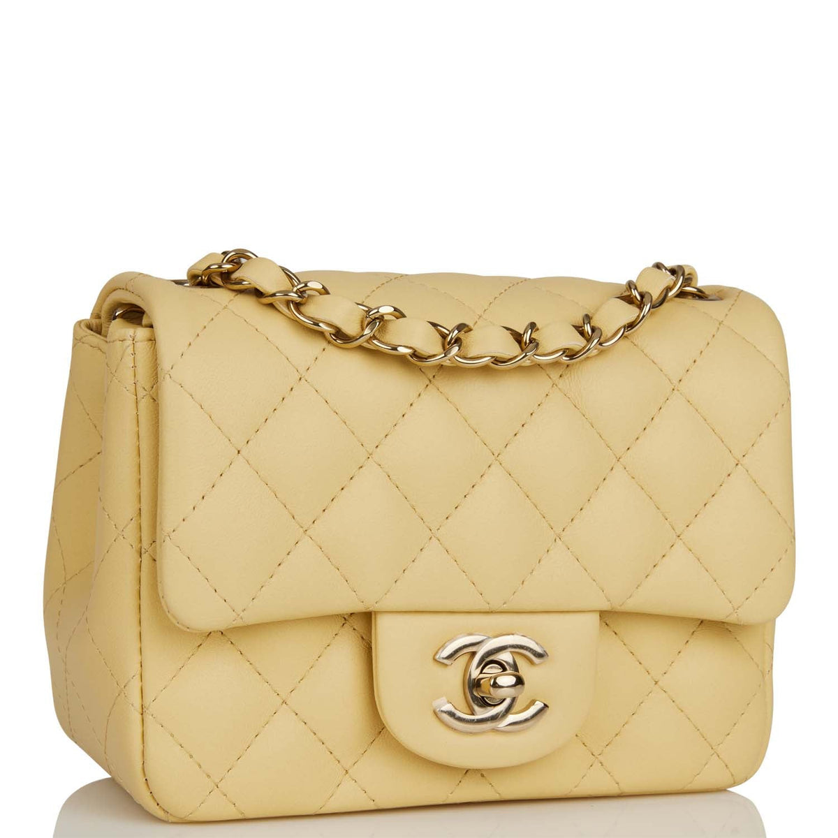 Chanel Mini Square Flap Bag Yellow Lambskin Light Gold Hardware