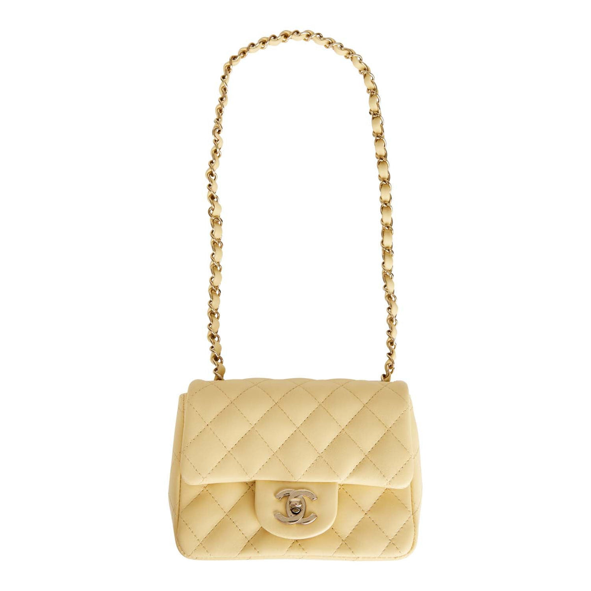 Chanel Mini Square Flap Bag Yellow Lambskin Light Gold Hardware