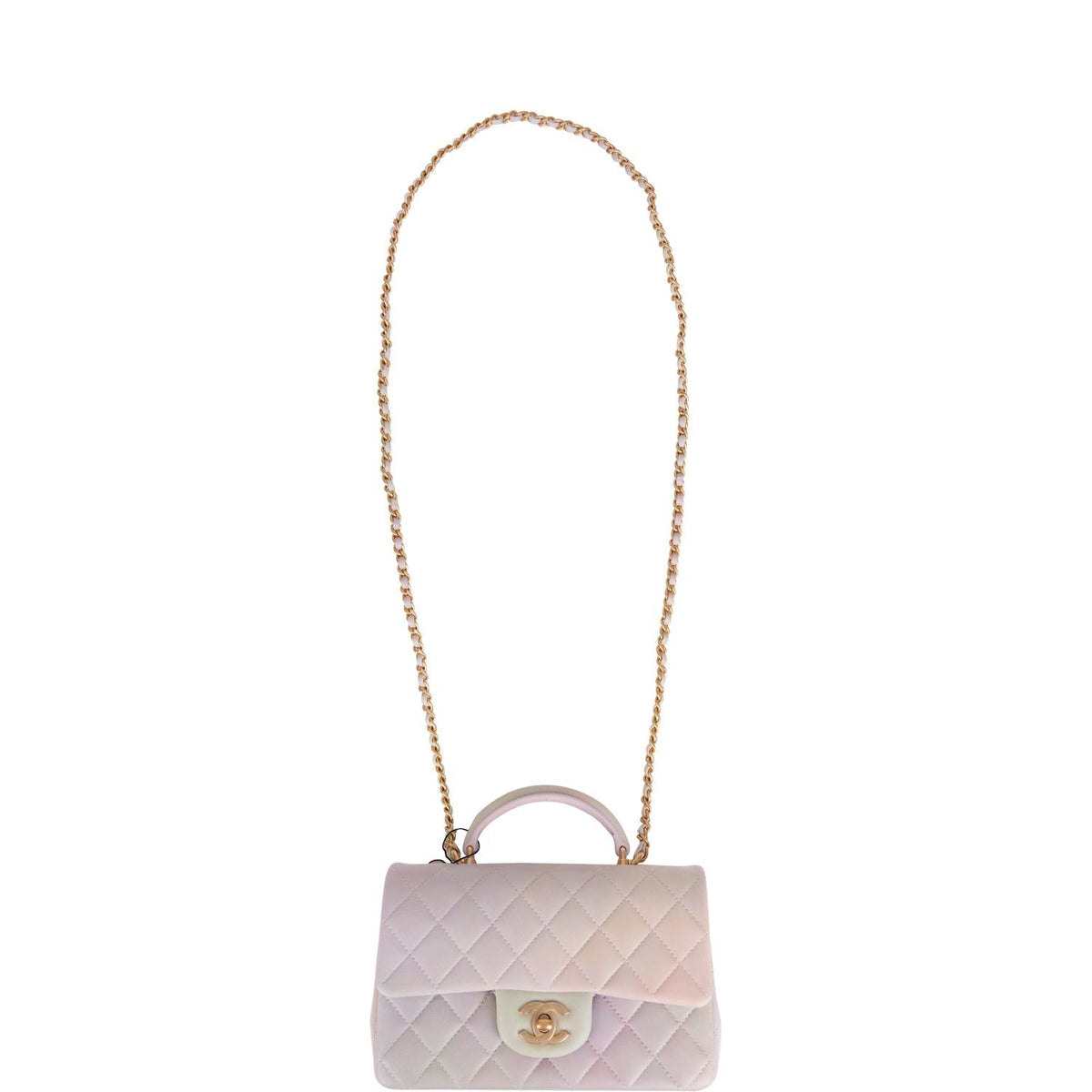 Chanel Mini Rectangular Flap Bag with Top Handle Light Pink Ombre Lambskin Antique Gold Hardware