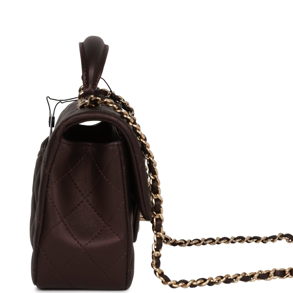 Chanel Mini Rectangular Flap Bag with Top Handle Burgundy Lambskin Light Gold Hardware