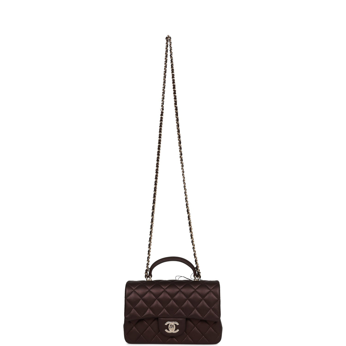 Chanel Mini Rectangular Flap Bag with Top Handle Burgundy Lambskin Light Gold Hardware