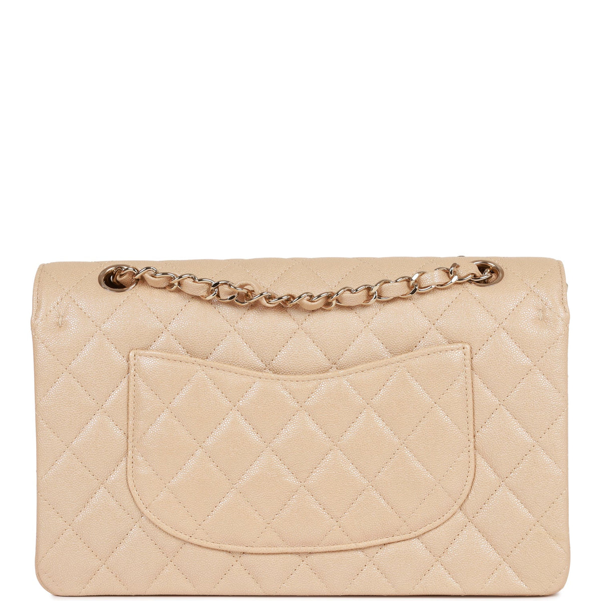 Chanel Medium Classic Double Flap Bag Beige Iridescent Caviar Light Gold Hardware