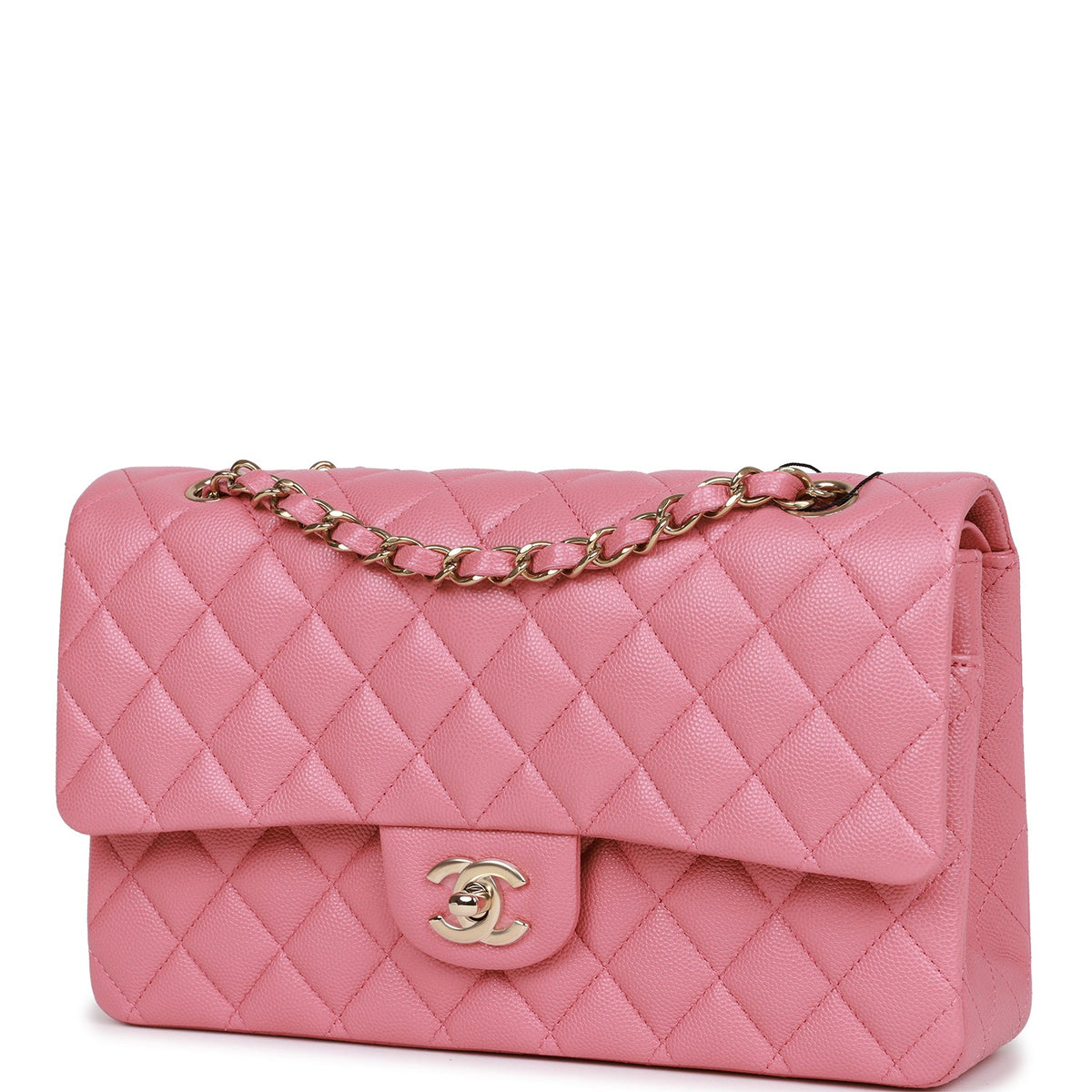 Chanel Medium Classic Double Flap Bag Dark Pink Caviar Light Gold Hardware
