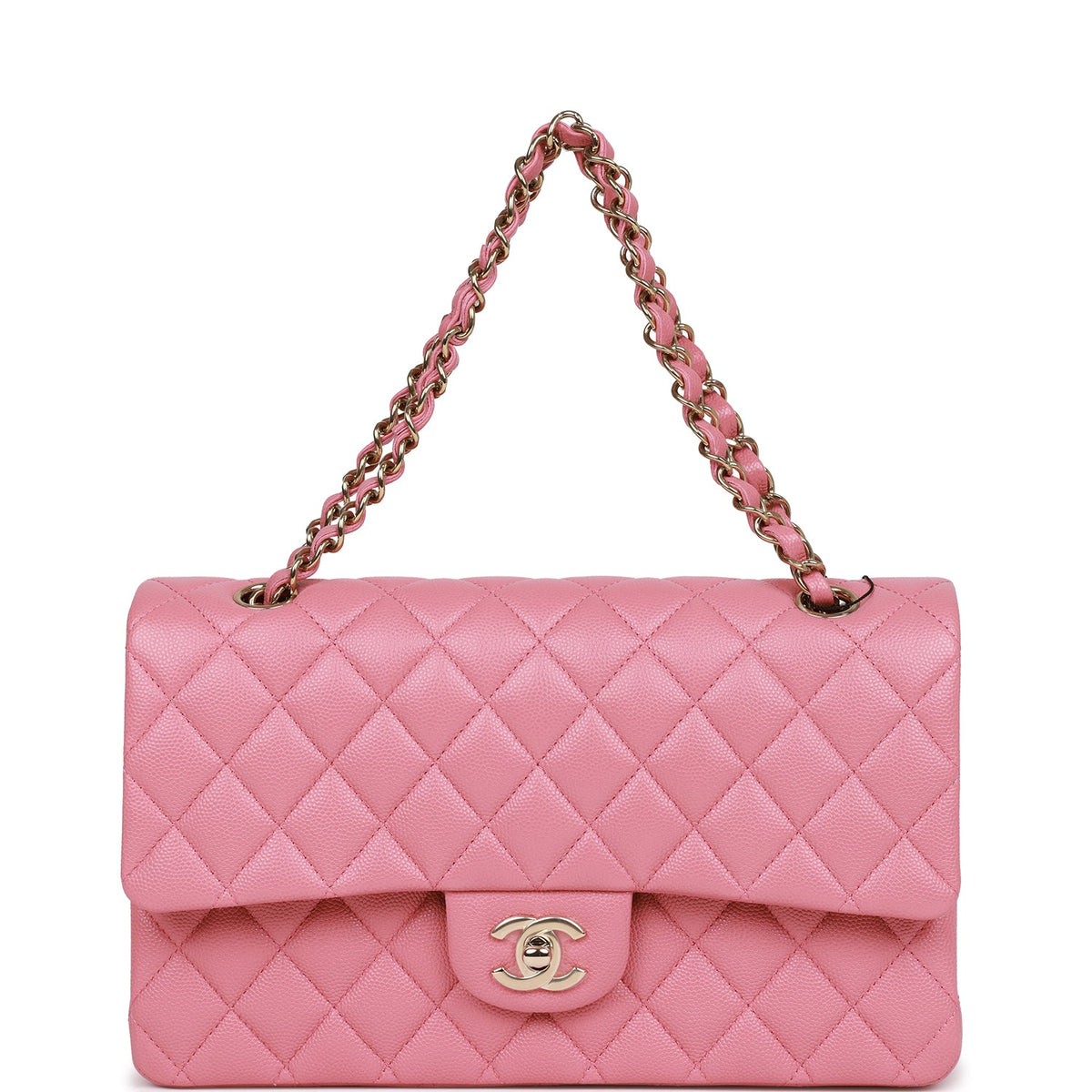 Chanel Medium Classic Double Flap Bag Dark Pink Caviar Light Gold Hardware