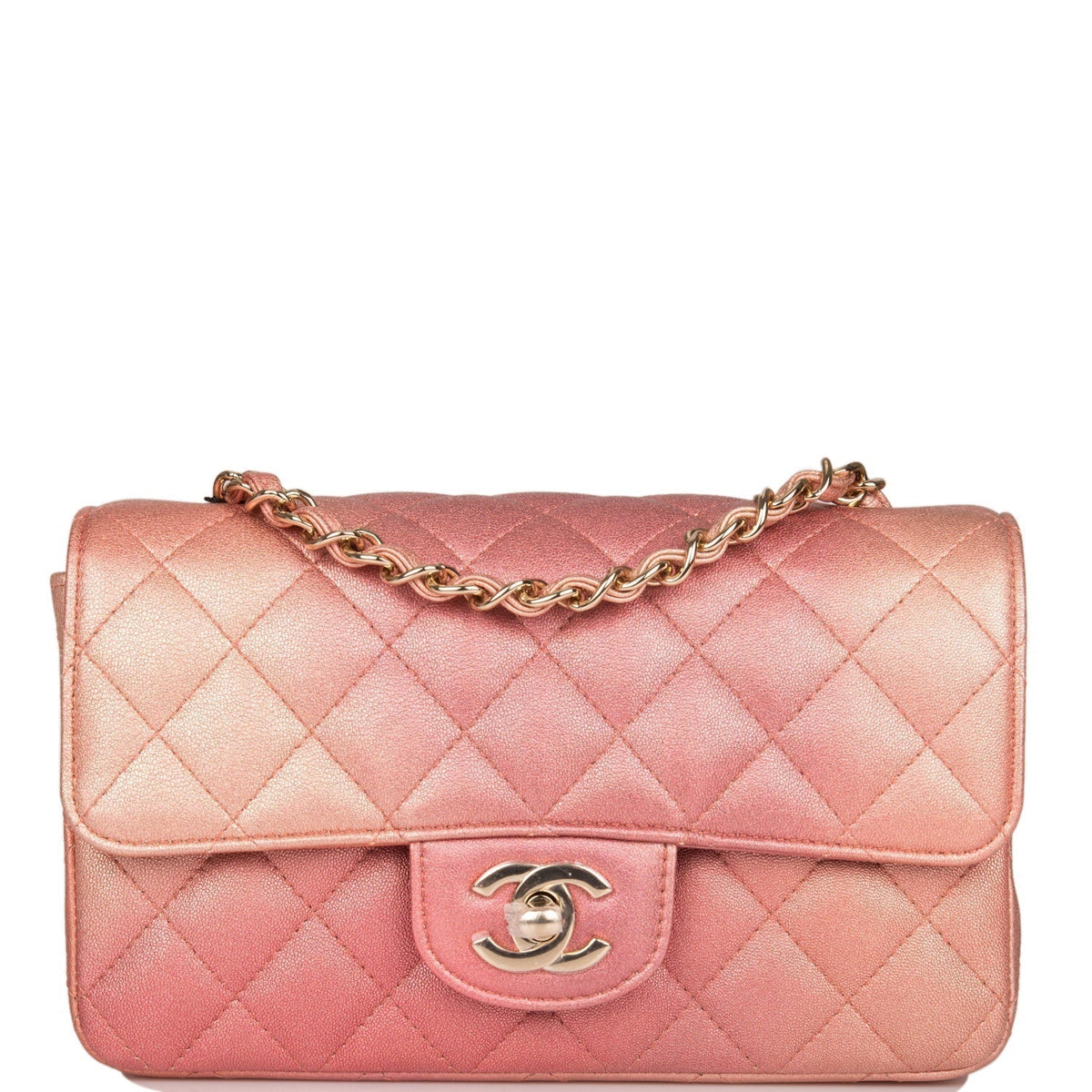Chanel Mini Rectangular Flap Bag Pink Ombre Metallic Lambskin Light Gold Hardware