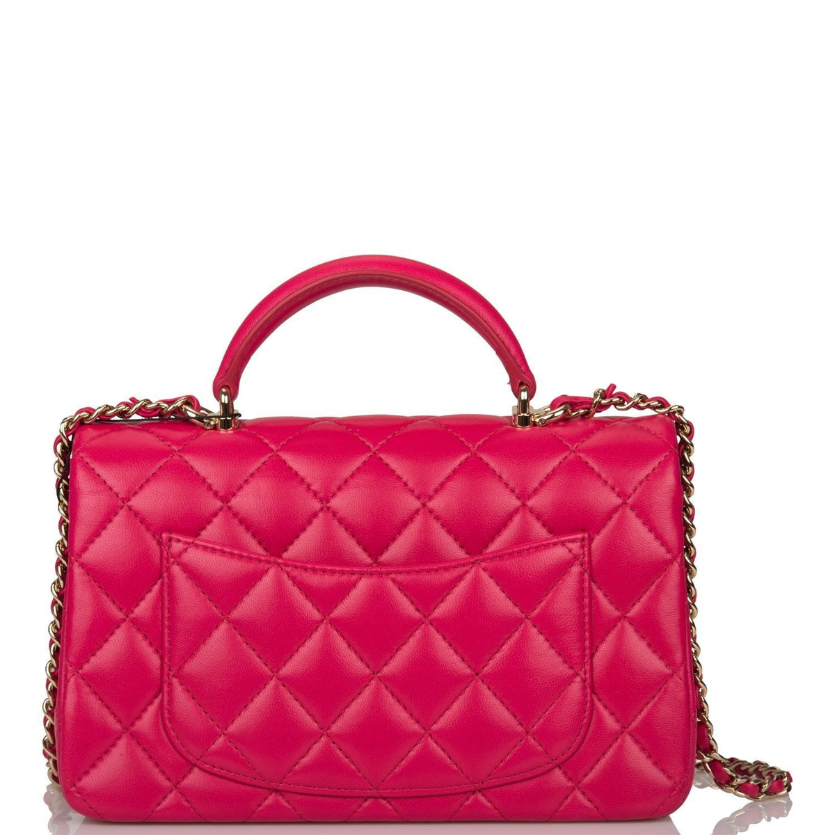 Chanel Mini Rectangular Flap with Top Handle Dark Pink Lambskin Light Gold Hardware
