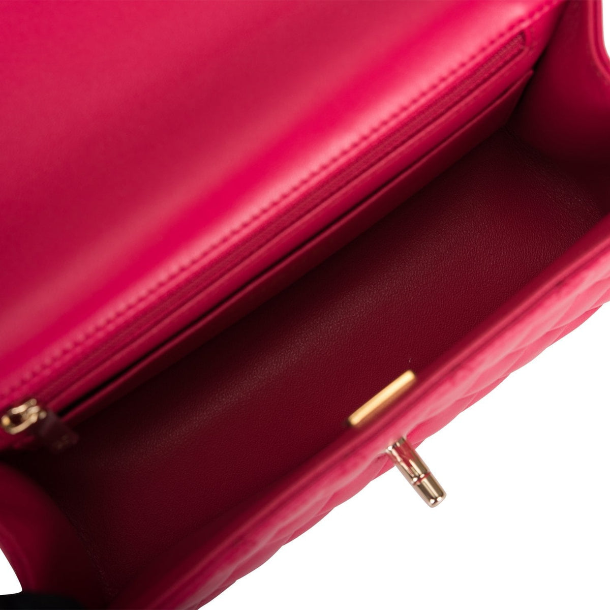 Chanel Mini Rectangular Flap with Top Handle Dark Pink Lambskin Light Gold Hardware