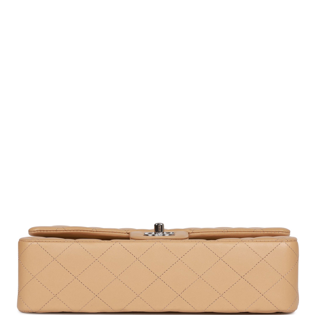 Chanel Medium Classic Double Flap Bag Beige Lambskin Silver Hardware