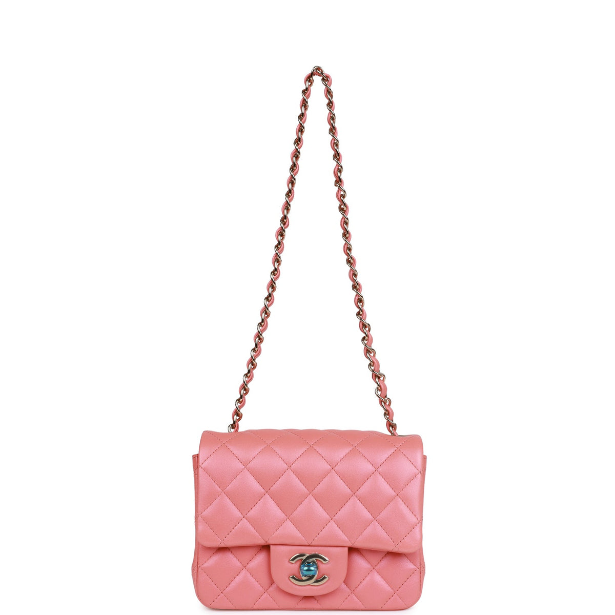 Chanel Mini Square Flap Bag Pink Lambskin Light Gold Hardware