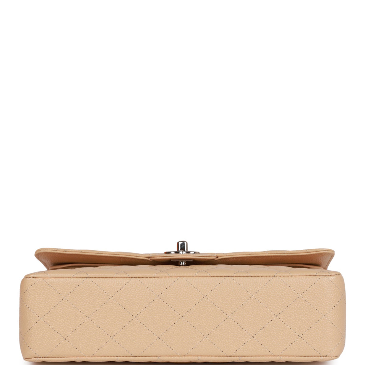 Chanel Medium Classic Double Flap Bag Beige Caviar Silver Hardware