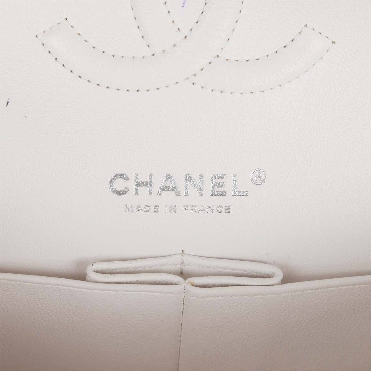 Chanel Medium Classic Double Flap Bag White, Black, and Pink Tweed Silver Hardware